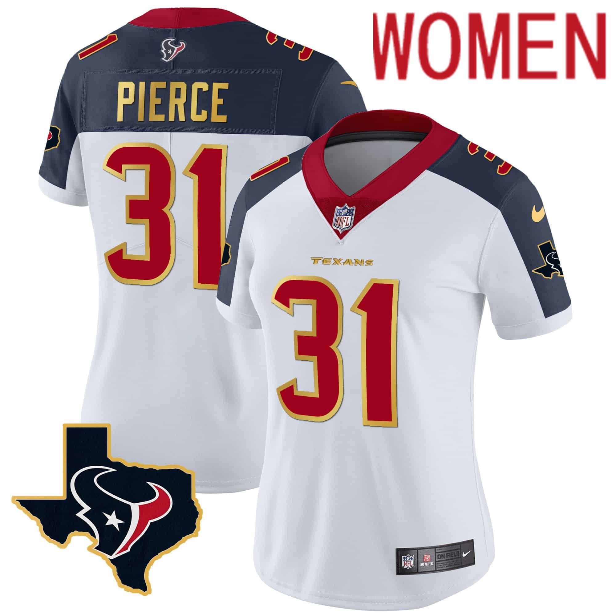Women Houston Texans #31 Pierce White Gold 2024 Nike Trim Vapor NFL Jersey style 2
